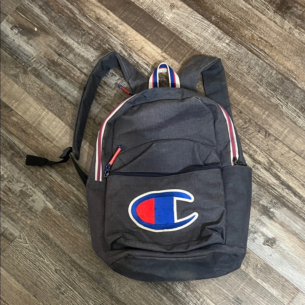 Champion Backpack Heathered Dark Blue with Blue and Red Embroidered Logo